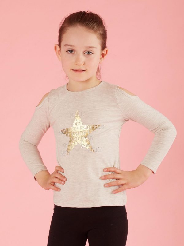 Beige blouse for a girl with rhinestones