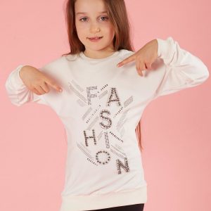 Ecru girl's sweatshirt with appliqués