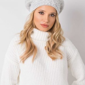 Light gray beret with pompom