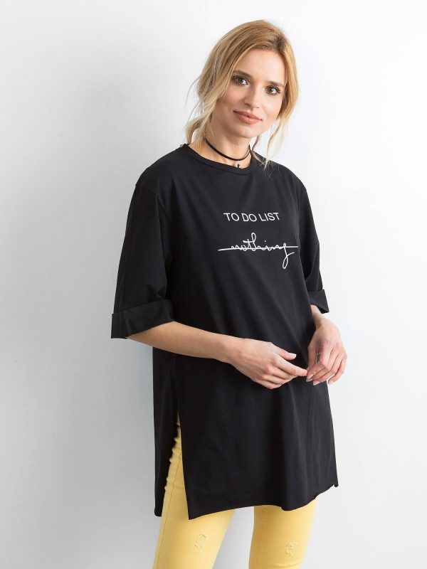 Black long t-shirt with inscription