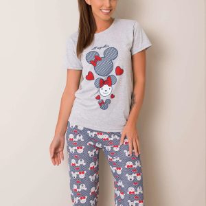 Grey Navy Blue Printed Cotton Pyjamas