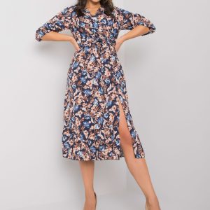 Navy Blue Floral Ruffle Dress Erine RUE PARIS