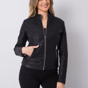 Black ramonese leather jacket with quilting