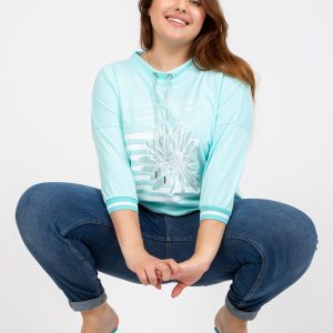 Mint cotton plus size blouse with applique