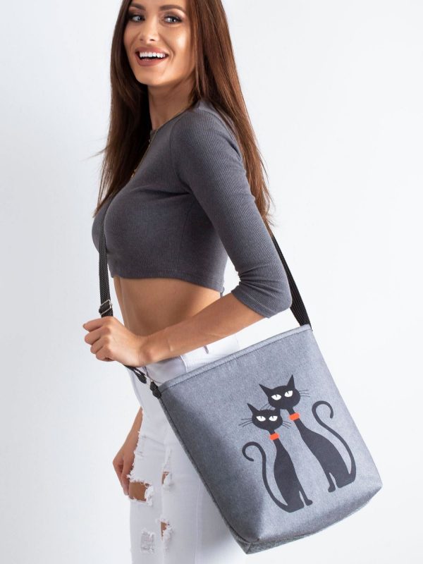 Gray felt bag with cats