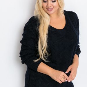 Navy blue plus size sweater Ruffle