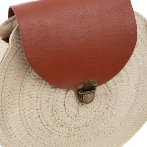 Beige Round Braided Handbag