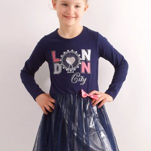 Navy blue dress for girl with applique