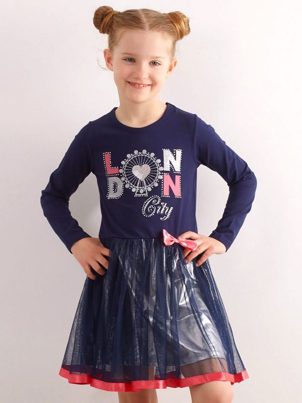 Navy blue dress for girl with applique