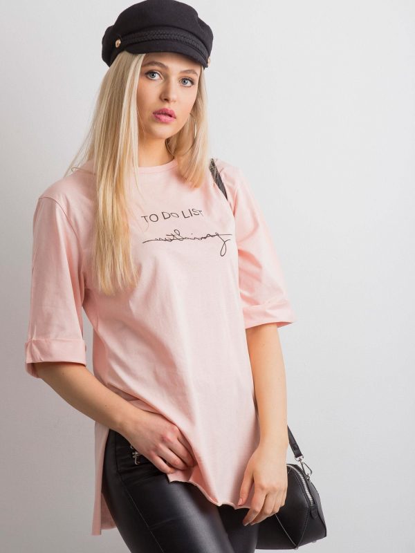 Peach long t-shirt with inscription