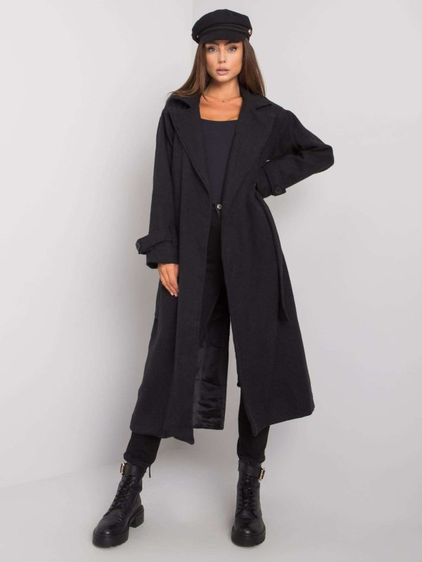 Black long coat with strap Tayana