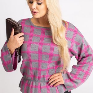 RUE PARIS Grey-pink plus size sweater Misty