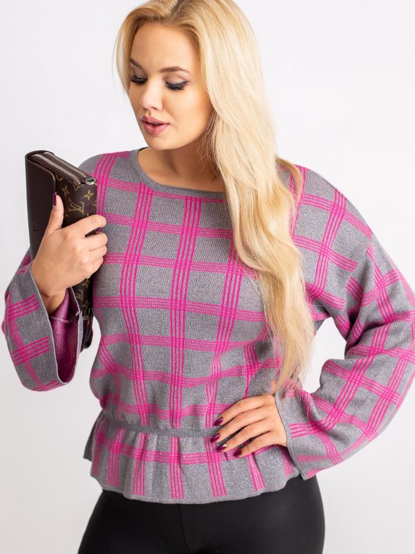 RUE PARIS Grey-pink plus size sweater Misty