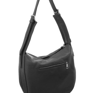 Dark grey leather shoulder bag BADURA