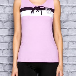 Purple sports top with sailor style binding