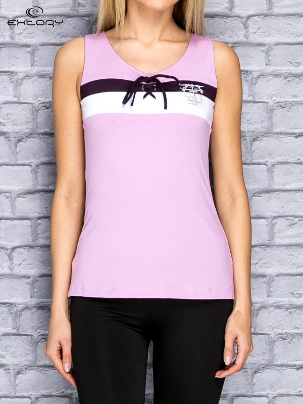 Purple sports top with sailor style binding