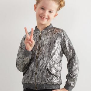 Girl's silver bomber sweatshirt