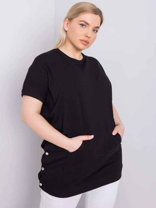 Black plus size blouse with pocket Newport