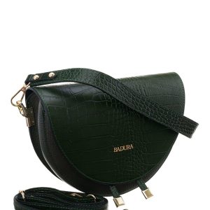 Green Leather Messenger Bag with Animal Motif BADURA