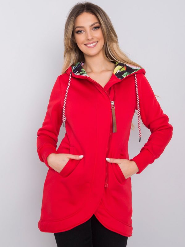 Red long asymmetrical parka sweatshirt