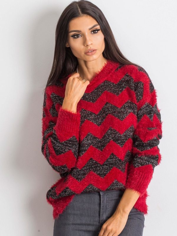 RUE PARIS Red and black Geometric sweater