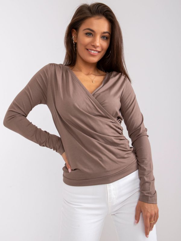 Brown Khaki Long Sleeve Blouse Alicante