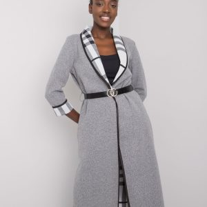 Grey melange coat with belt Annis