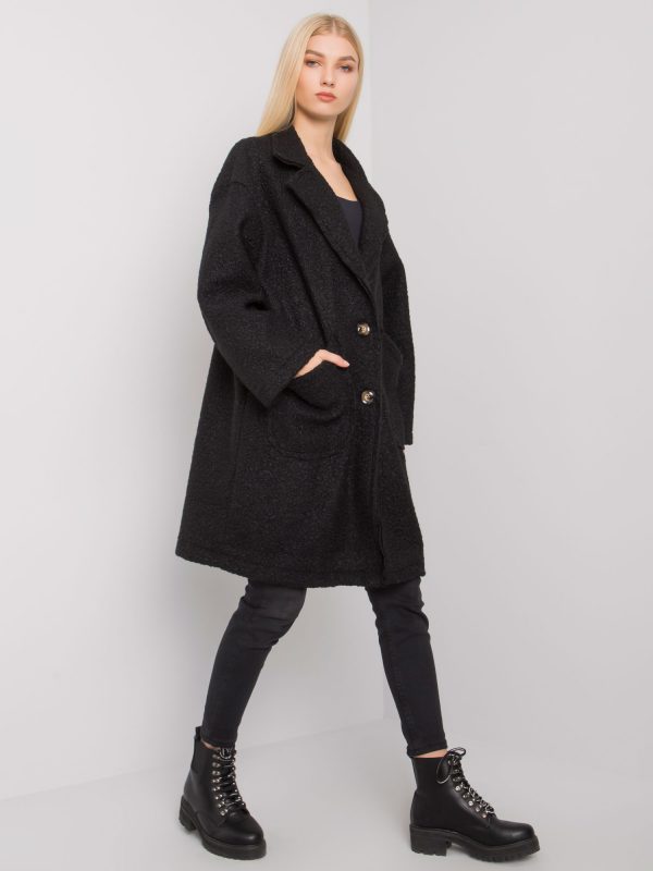 Women's black coat with pockets Bedford OCH BELLA