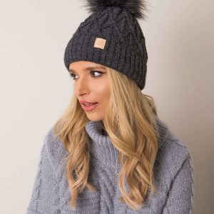 Dark grey hat with pompom RUE PARIS