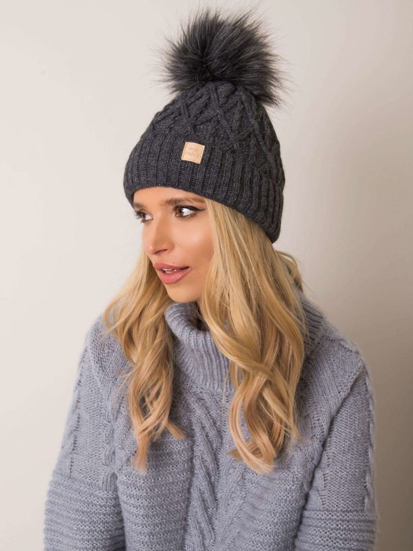 Dark grey hat with pompom RUE PARIS