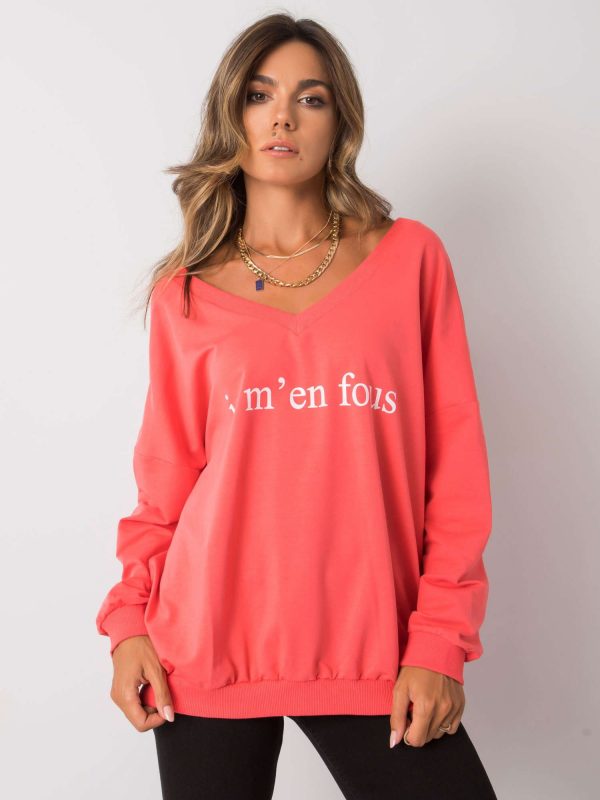 Coral cotton sweatshirt with Bridgett lettering