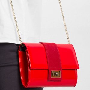 Red clutch bag on chain