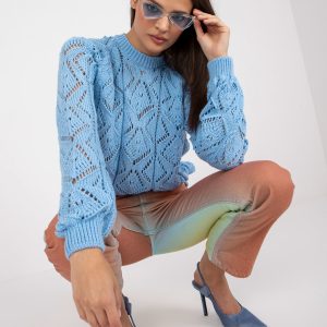 Blue openwork classic sweater with long sleeves RUE PARIS