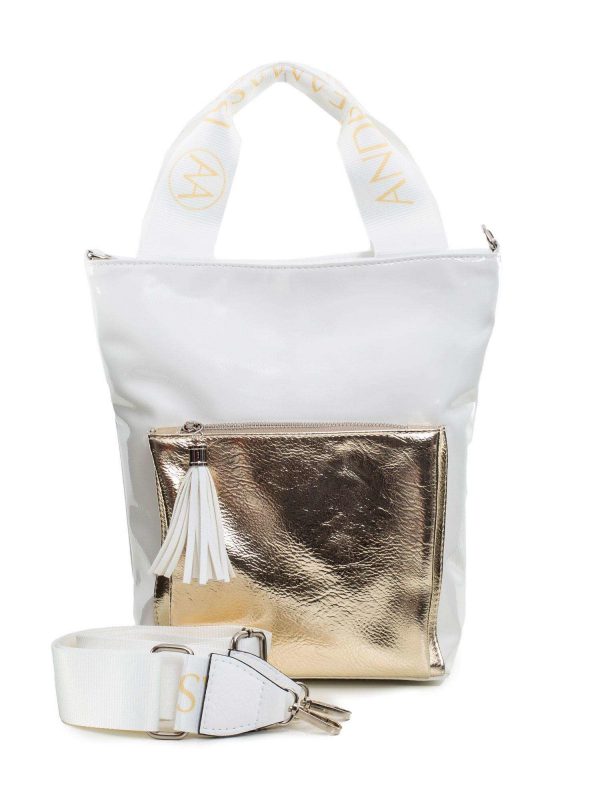 White and gold eco-leather bag