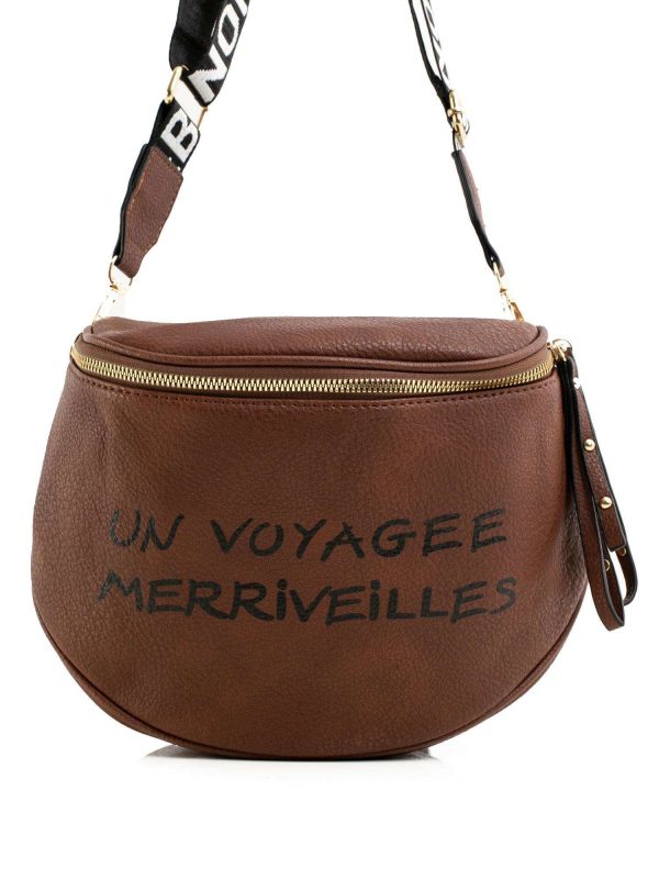 Brown handbag with inscription