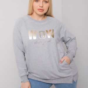 Grey Melange Plus Size Blouse Long Sleeve Holdenville