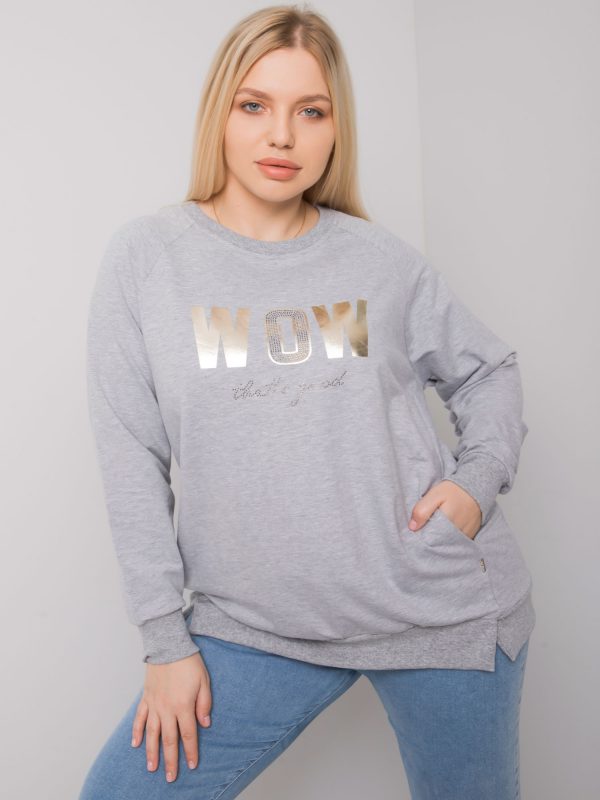 Grey Melange Plus Size Blouse Long Sleeve Holdenville