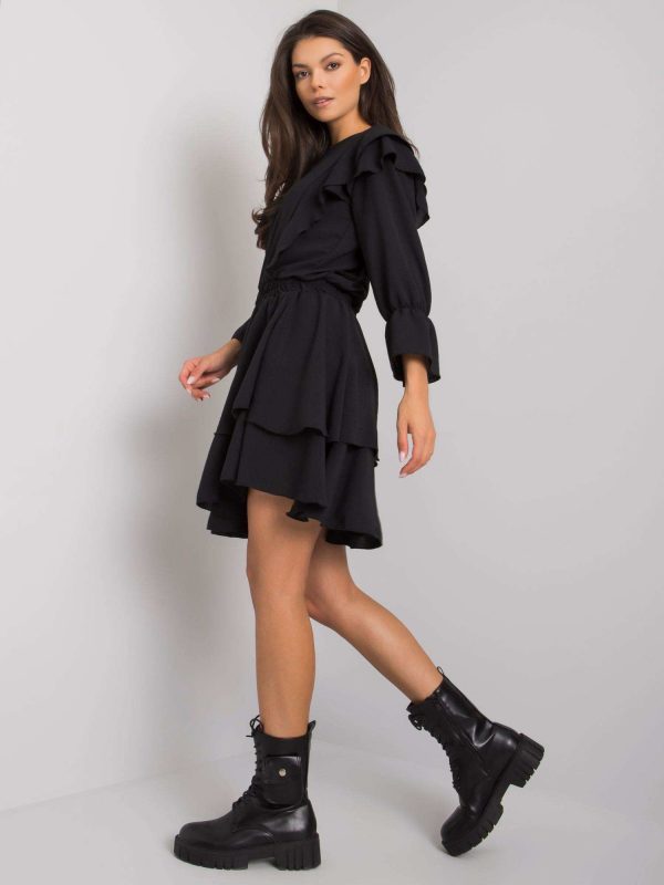 Black dress with ruffles Cataleya RUE PARIS