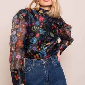 Black blouse with flowers BSL