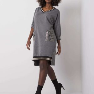 Dark Grey Melange Dress with Angie Pockets