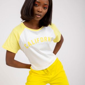 White & Yellow T-Shirt with Cotton Print