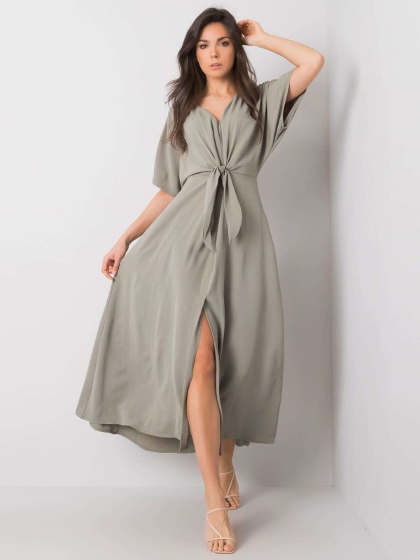 Khaki dress with tie Enrica RUE PARIS