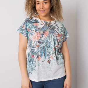 White plus size blouse with Trophy print