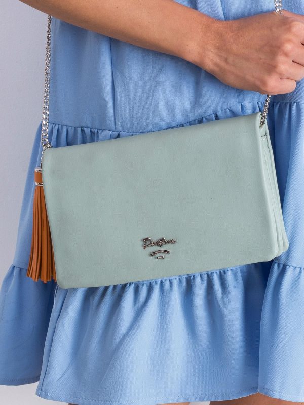 Mint soft clutch bag with pendant