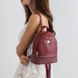 Burgundy small backpack with studs