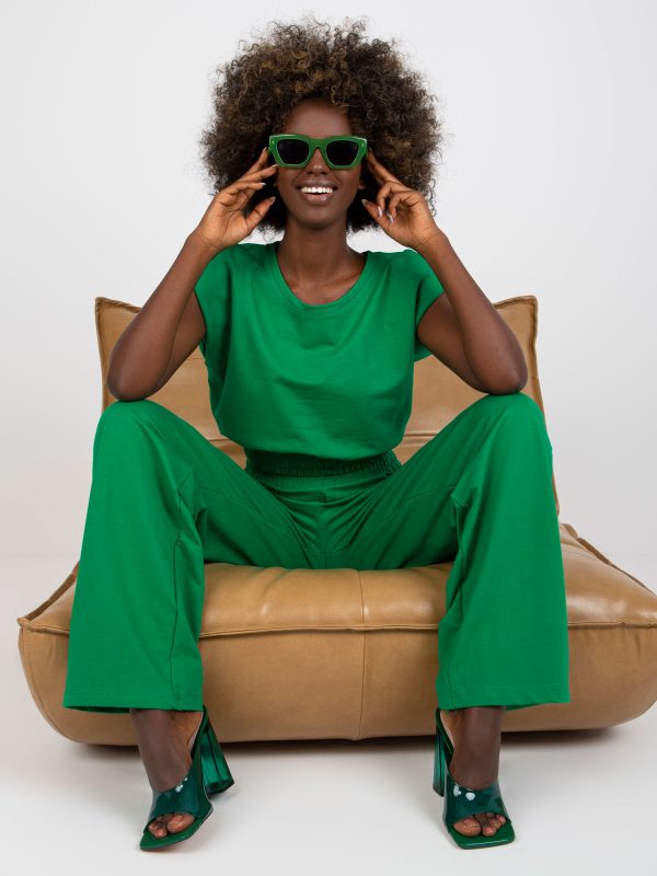 Green basic set with high waisted trousers RUE PARIS