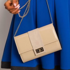 Beige clutch bag on a chain