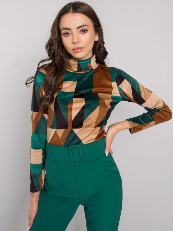 Green and brown velour blouse with Charlize patterns