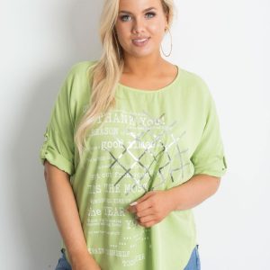 Plus size blouse with print light green