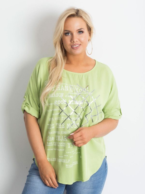 Plus size blouse with print light green